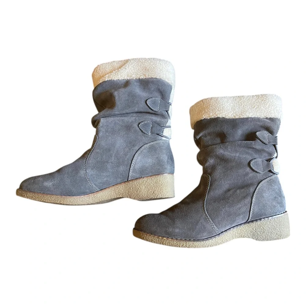 Lands End Gray Suede Boots Sherpa Lined Women’s Size 8.5